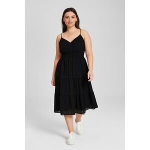 And Now This Women's Smocked Tiered MIDI Dress Black Size S Strappy Sundress